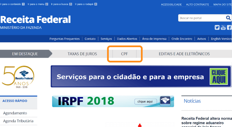 Consulta CPF Grátis - Tela inicial